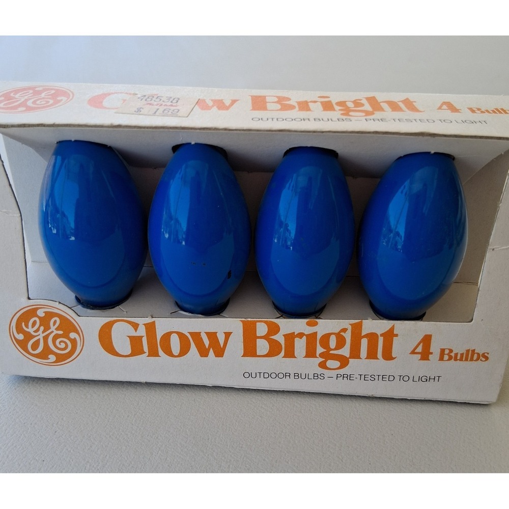 Vintage GE Glow Bright C9 Blue Christmas Light Bulbs 4 Pack Outdoor C9-CC Tested